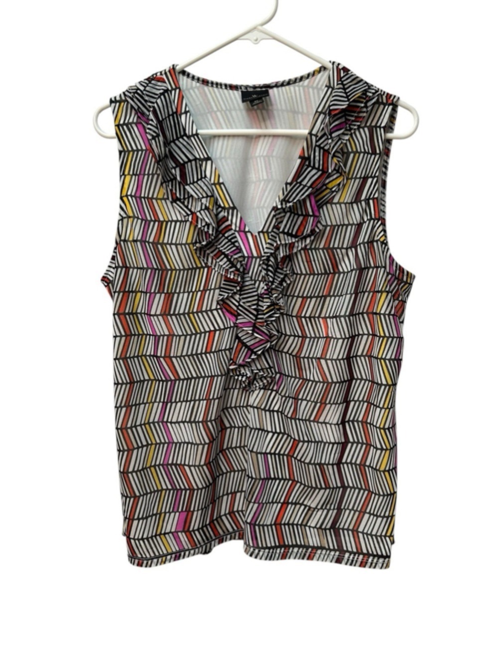 Worthington Sleeveless Ruffle Blouse Women XL Lined Multicolor Pullover Tank Top